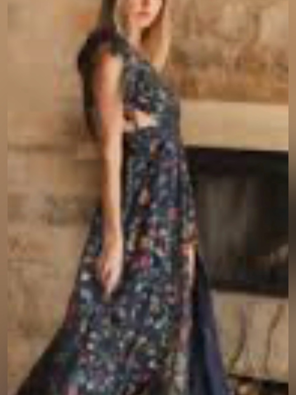 Altar'd State Navy Floral Midi Dress with Back Tie